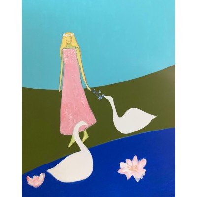 Girl and Swans painting by Ukrainian artist Marina Stognieva